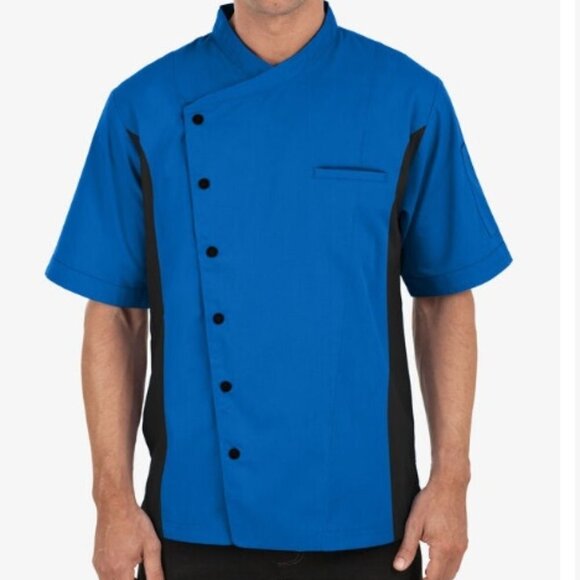 Blue and Black Culinary Uniform with Asymmetrical Closure - Picture 1 of 4